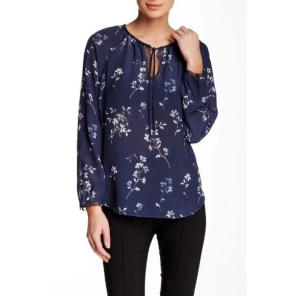 Rebecca Taylor Wisteria Neck Tie Floral Top Silk women's Size 6 blue - Picture 1 of 9